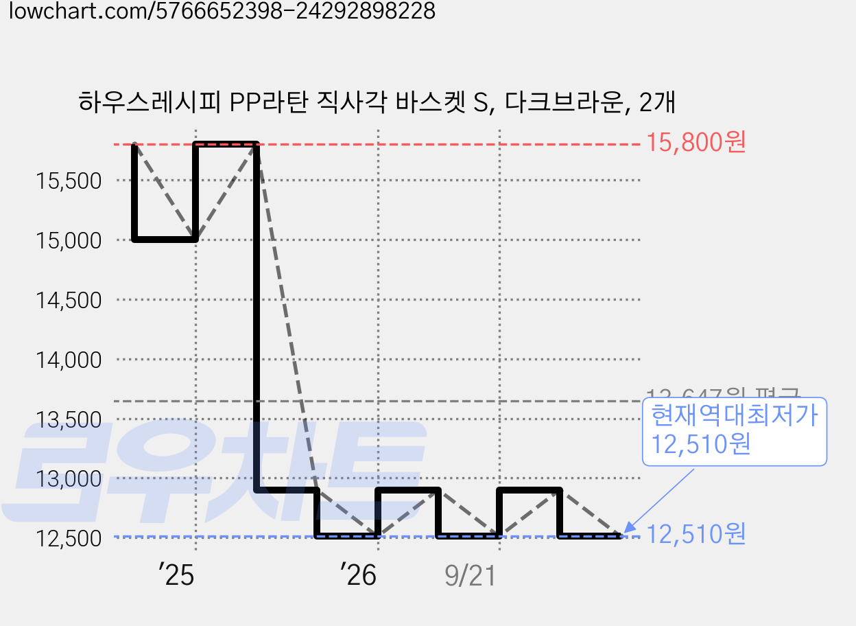 하우스레시피 PP라탄 직사각 바스켓 S, 다크브라운, 2개 가격 변동 차트, 현재가 12,510원, 역대최저가