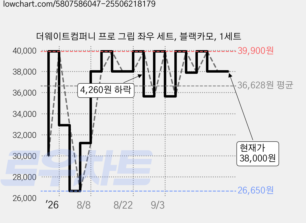더웨이트컴퍼니 프로 그립 좌우 세트, 블랙카모, 1세트 가격 변동 차트, 현재가 38,000원, 관측 최저가 26,650원