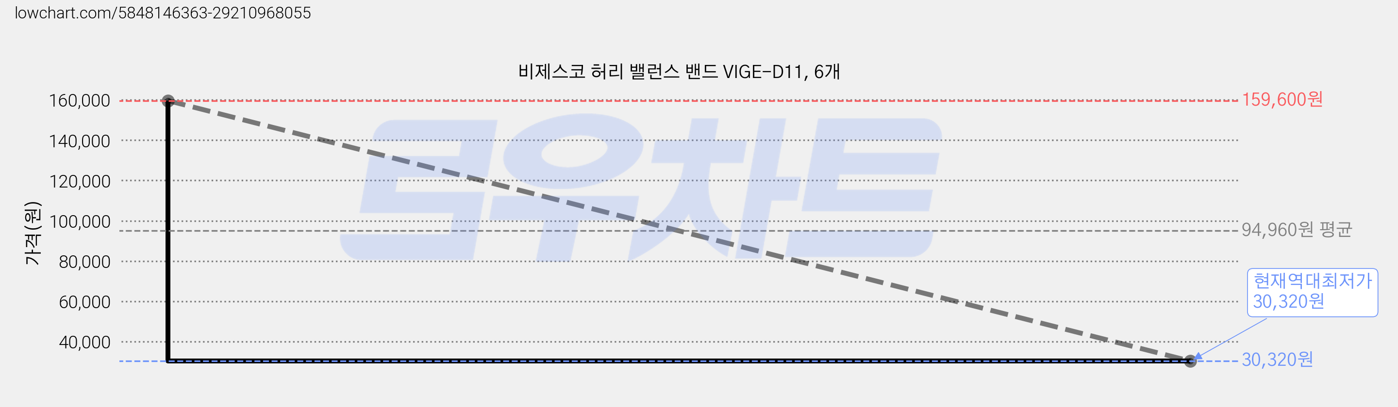 비제스코 허리 밸런스 밴드 VIGE-D11, 6개 가격 변동 차트, 현재가 30,320원, 역대최저가