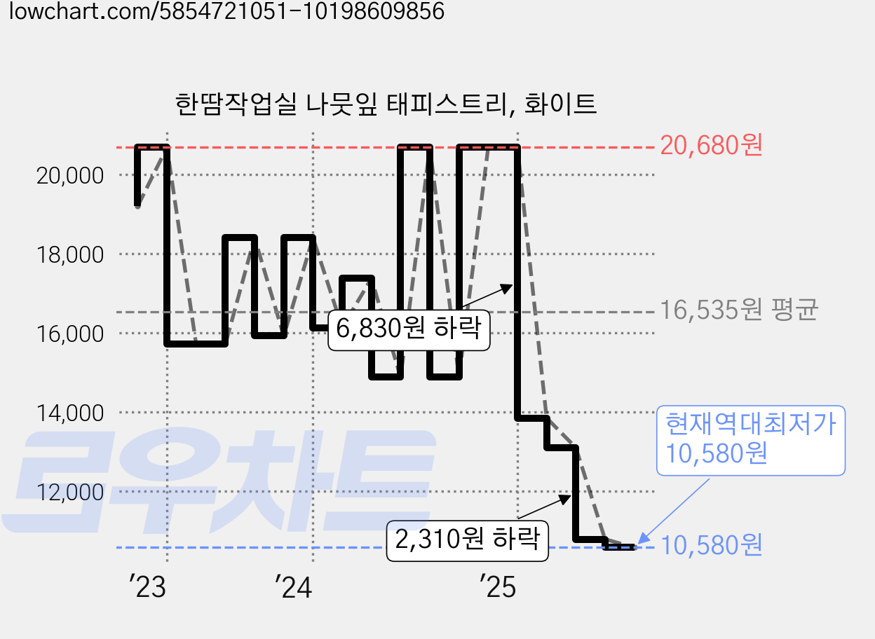 한땀작업실 나뭇잎 태피스트리, 화이트 가격 변동 차트, 현재가 10,580원, 역대최저가
