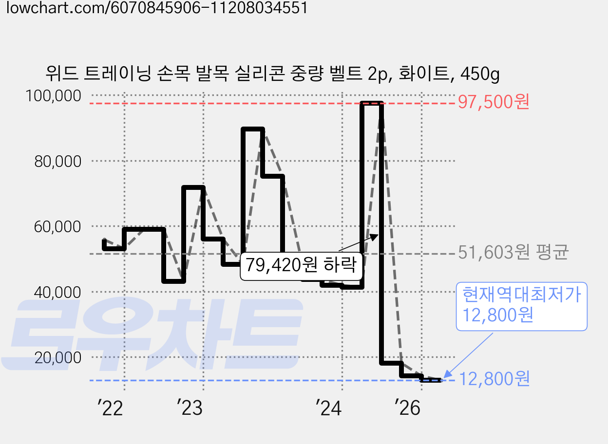 위드 트레이닝 손목 발목 실리콘 중량 벨트 2p, 화이트, 450g 가격 변동 차트, 현재가 12,800원, 역대최저가