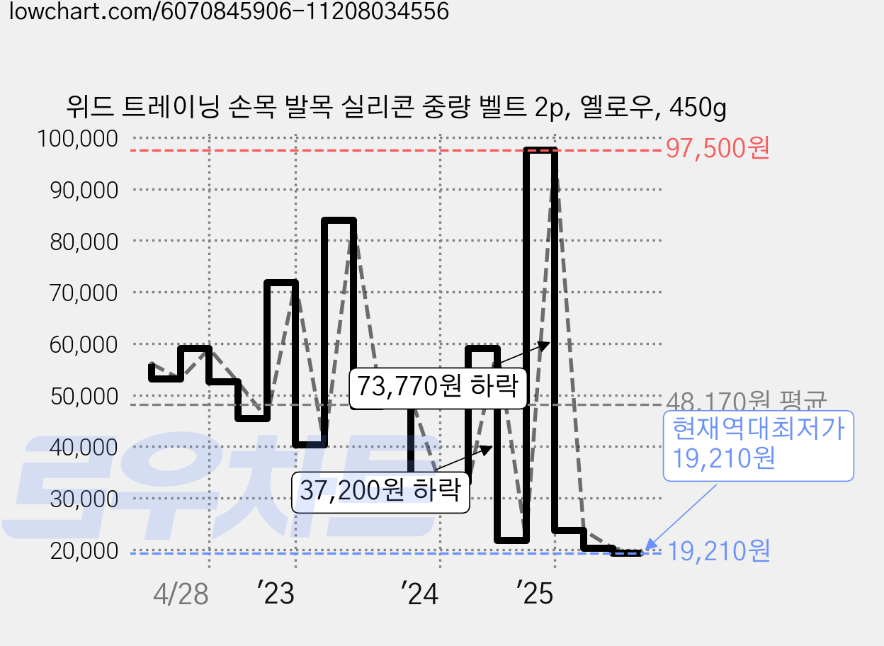 위드 트레이닝 손목 발목 실리콘 중량 벨트 2p, 옐로우, 450g 가격 변동 차트, 현재가 19,210원, 역대최저가