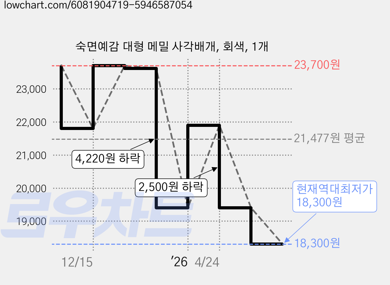 숙면예감 대형 메밀 사각배개, 회색, 1개 가격 변동 차트, 현재가 18,300원, 역대최저가