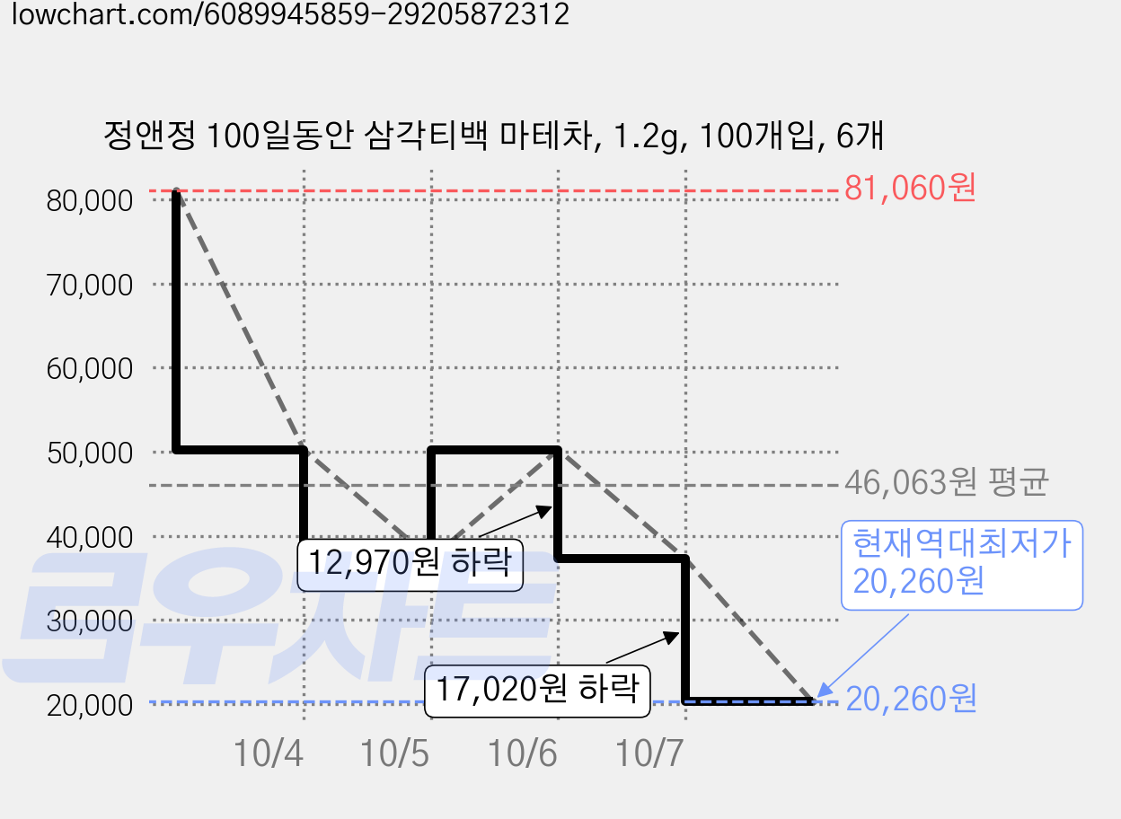 정앤정 100일동안 삼각티백 마테차, 1.2g, 100개입, 6개 가격 변동 차트, 현재가 20,260원, 역대최저가