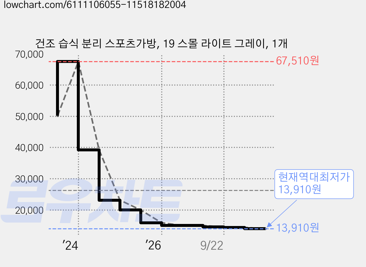 건조 습식 분리 스포츠가방, 19 스몰 라이트 그레이, 1개 가격 변동 차트, 현재가 13,910원, 역대최저가