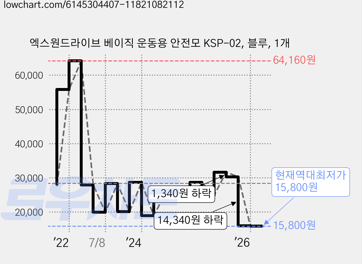 엑스원드라이브 베이직 운동용 안전모 KSP-02, 블루, 1개 가격 변동 차트, 현재가 15,800원, 역대최저가