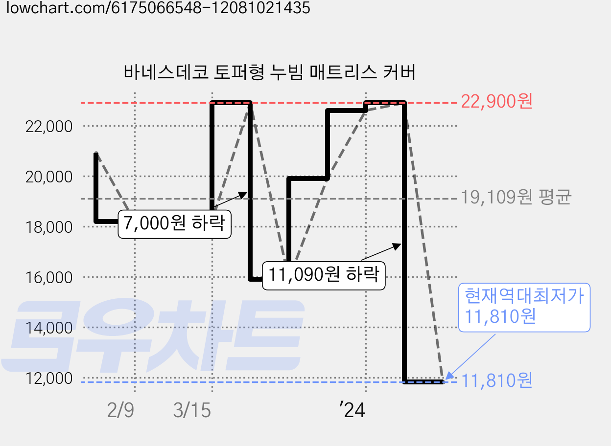 바네스데코 토퍼형 누빔 매트리스 커버 가격 변동 차트, 현재가 11,810원, 역대최저가