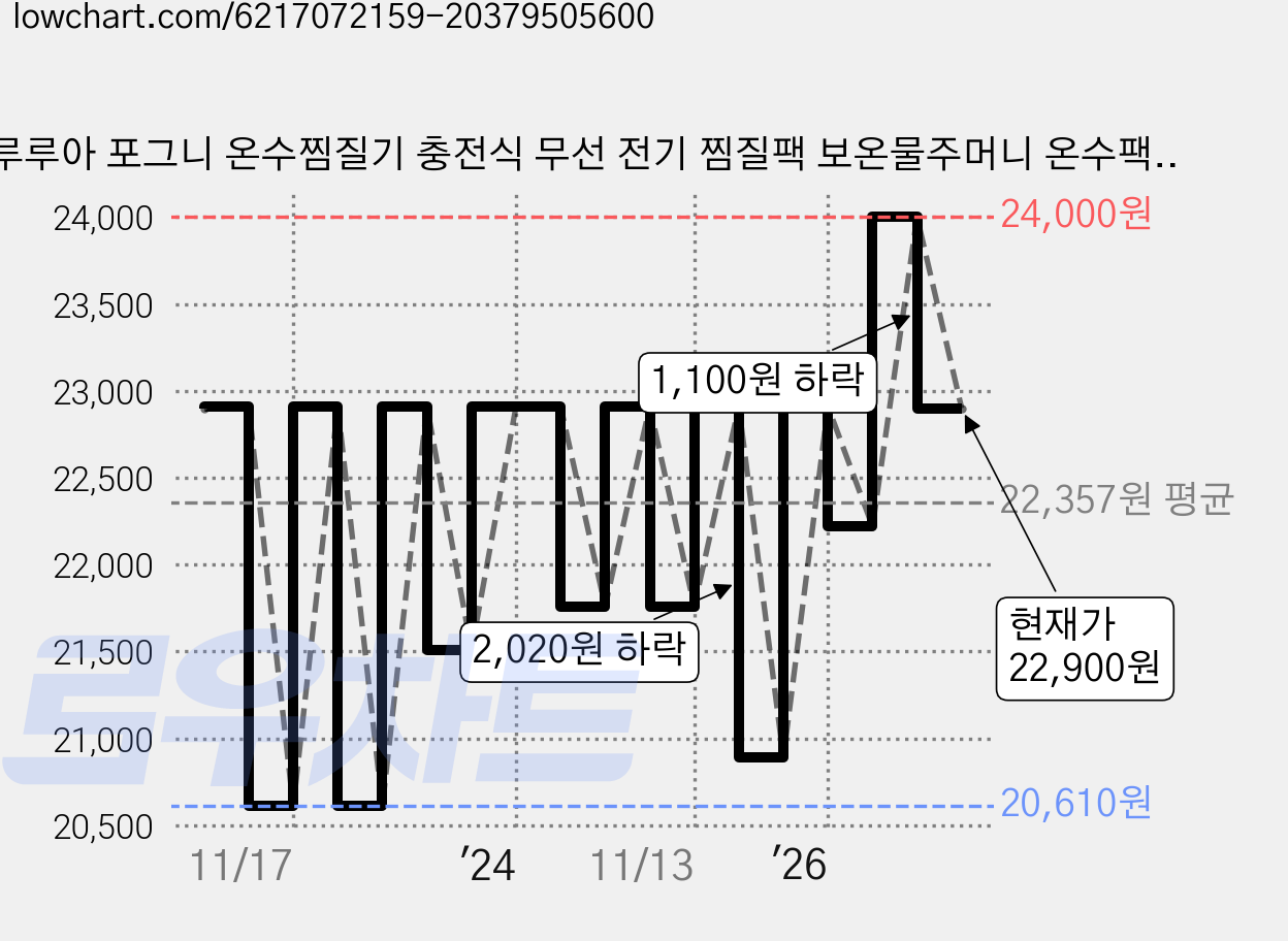 루루아 포그니 온수찜질기 충전식 무선 전기 찜질팩 보온물주머니 온수팩, BLSC-602, 브라운 가격 변동 차트, 현재가 22,900원, 관측 최저가 20,610원