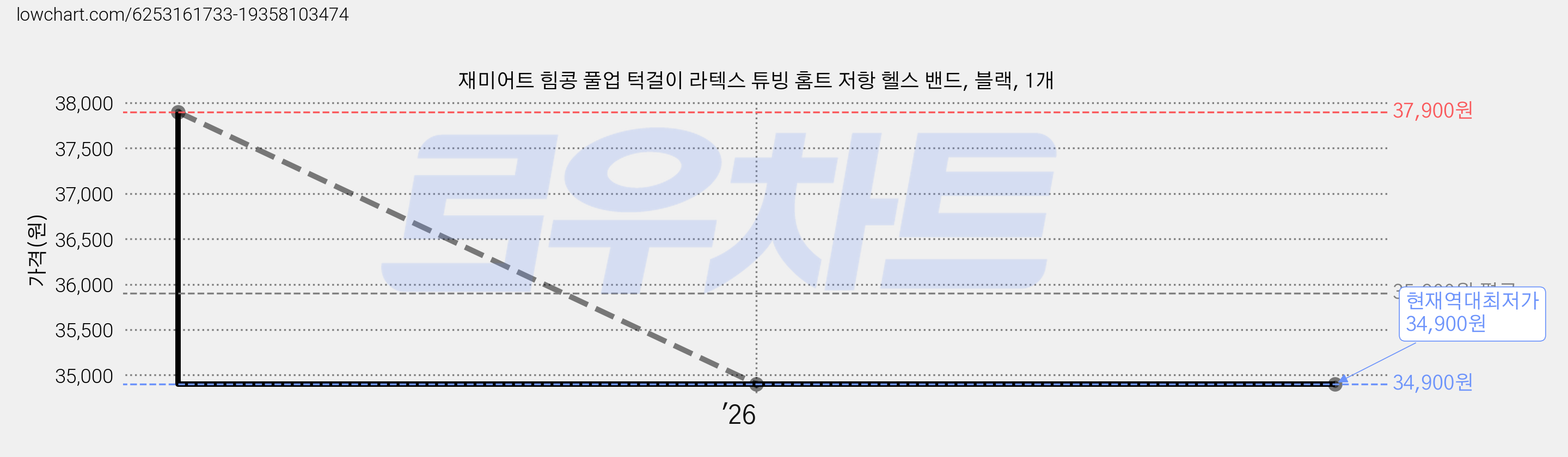 재미어트 힘콩 풀업 턱걸이 라텍스 튜빙 홈트 저항 헬스 밴드, 블랙, 1개 가격 변동 차트, 현재가 34,900원, 역대최저가