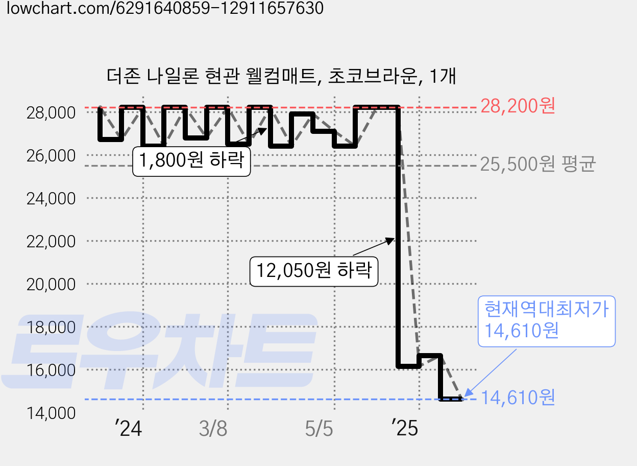 더존 나일론 현관 웰컴매트, 초코브라운, 1개 가격 변동 차트, 현재가 14,610원, 역대최저가