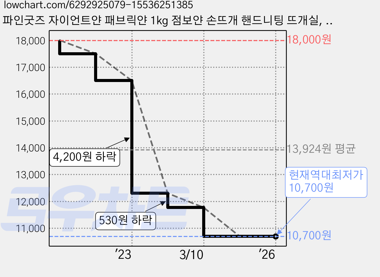 파인굿즈 자이언트얀 패브릭얀 1kg 점보얀 손뜨개 핸드니팅 뜨개실, 자이언트얀-딥그레이 가격 변동 차트, 현재가 10,700원, 역대최저가