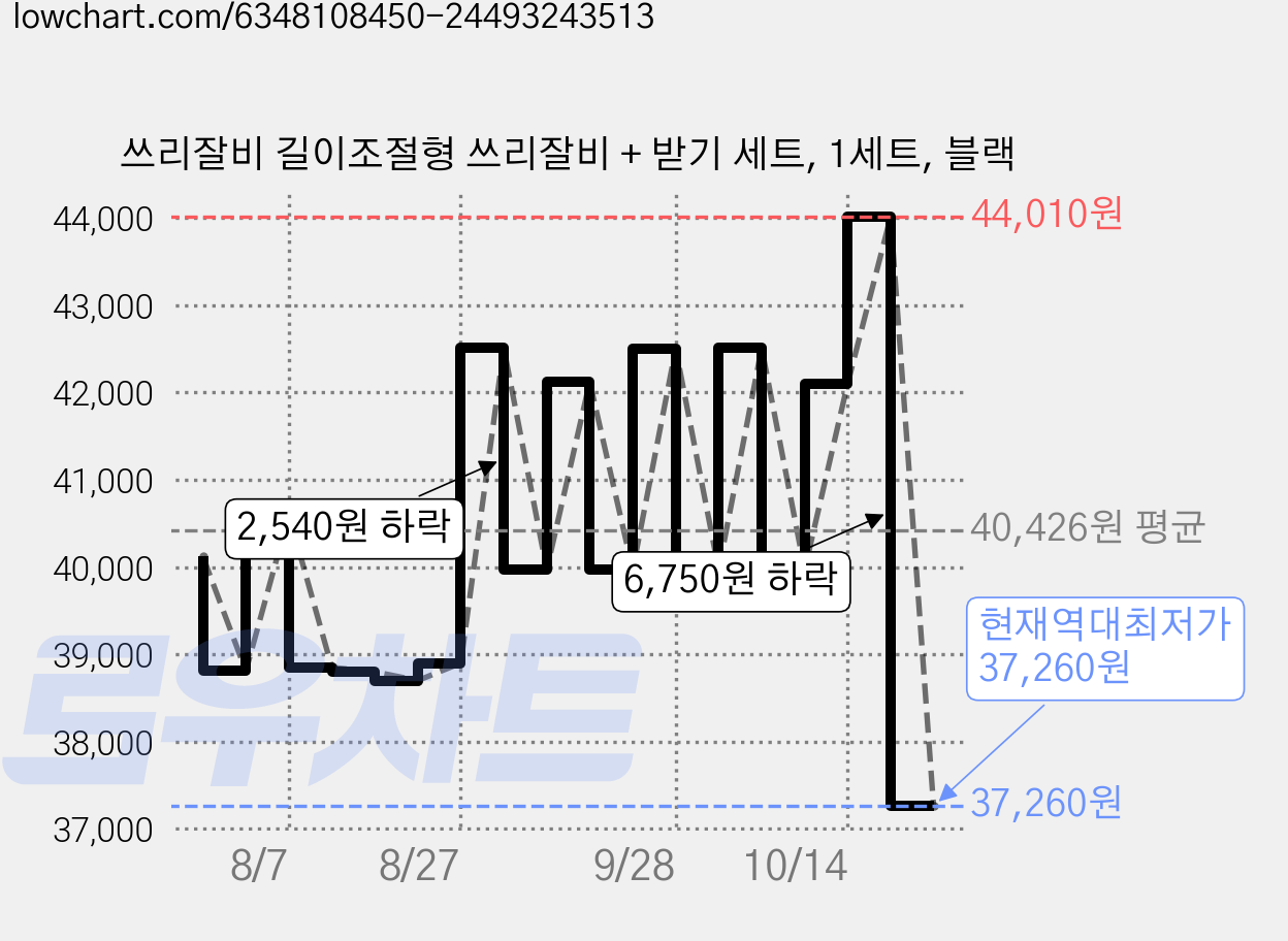 쓰리잘비 길이조절형 쓰리잘비 + 받기 세트, 1세트, 블랙 가격 변동 차트, 현재가 37,260원, 역대최저가