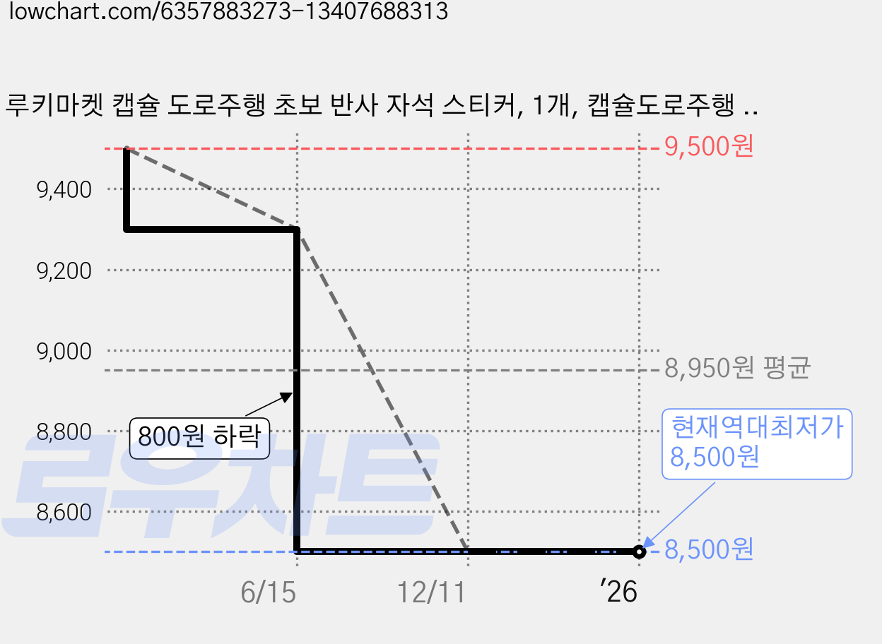 루키마켓 캡슐 도로주행 초보 반사 자석 스티커, 1개, 캡슐도로주행 실버 가격 변동 차트, 현재가 8,500원, 역대최저가