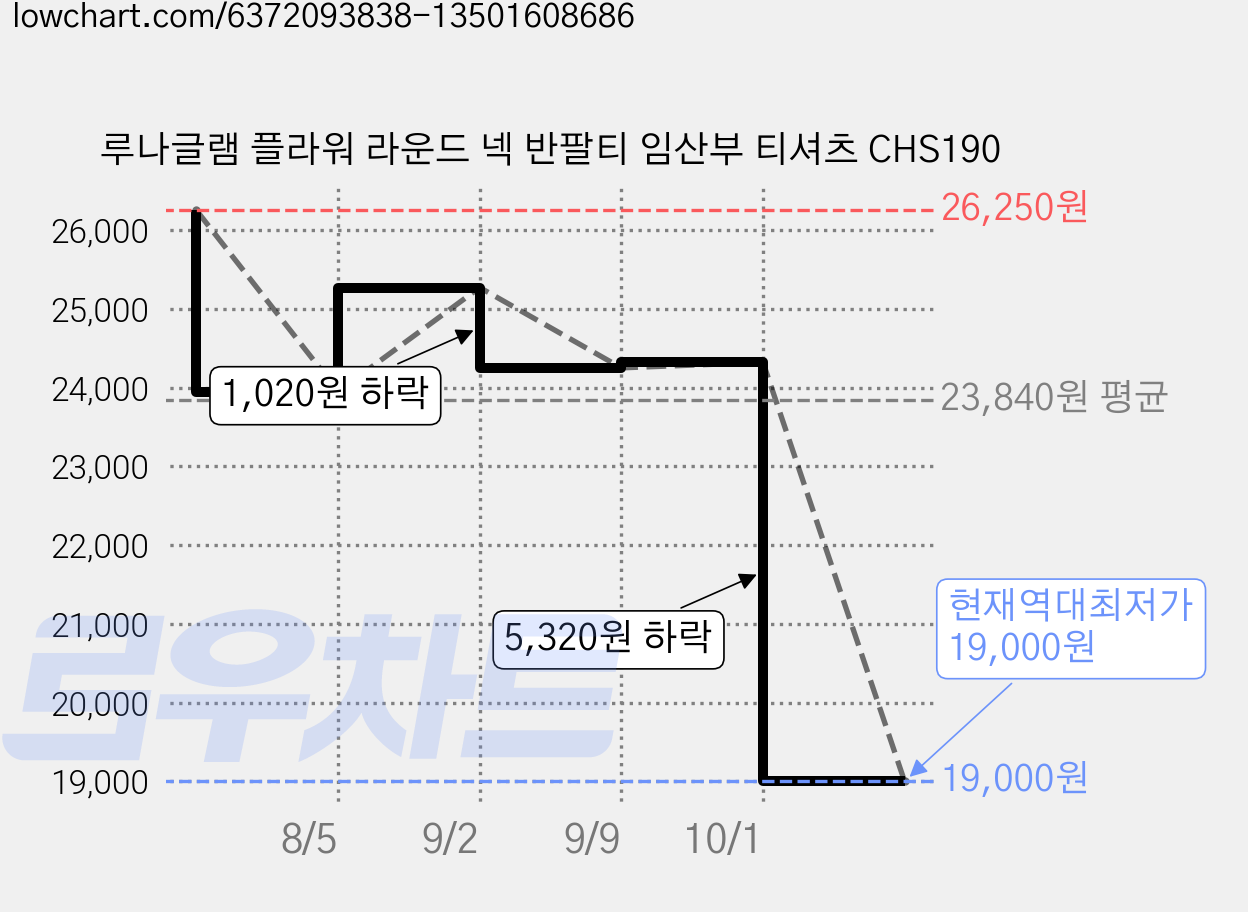 루나글램 플라워 라운드 넥 반팔티 임산부 티셔츠 CHS190 가격 변동 차트, 현재가 19,000원, 역대최저가