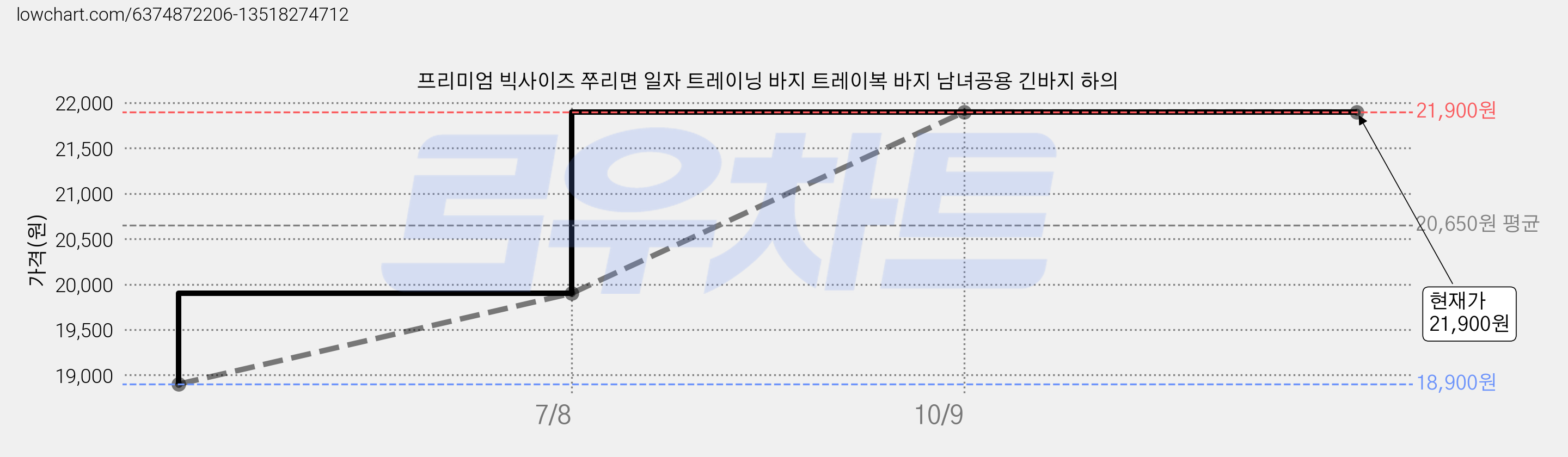 프리미엄 빅사이즈 쭈리면 일자 트레이닝 바지 트레이복 바지 남녀공용 긴바지 하의 가격 변동 차트, 현재가 21,900원, 역대최저가