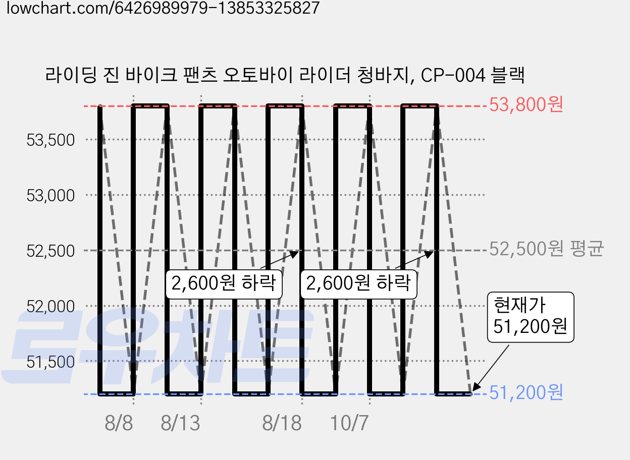 라이딩 진 바이크 팬츠 오토바이 라이더 청바지, CP-004 블랙 가격 변동 차트, 현재가 51,200원, 관측 최저가 51,100원
