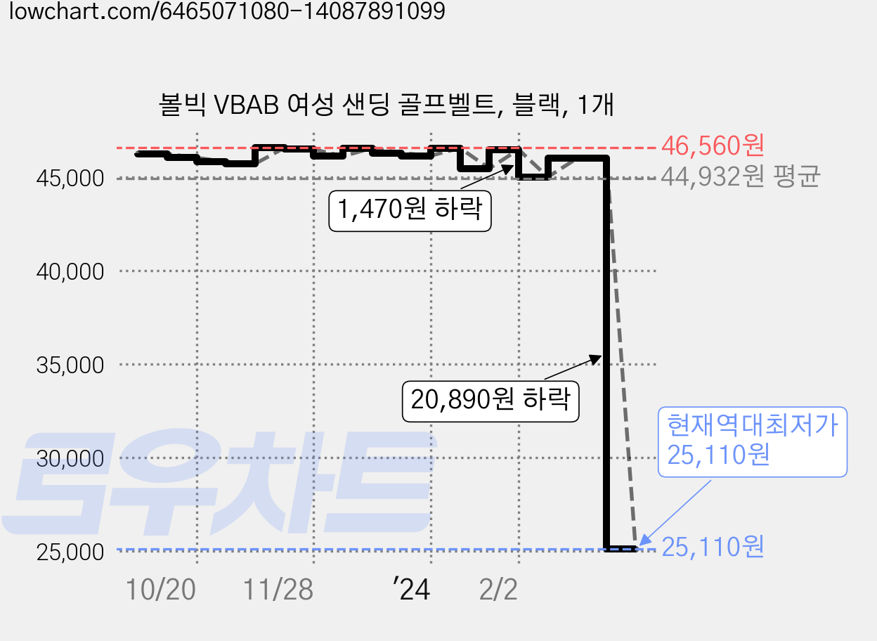 볼빅 VBAB 여성 샌딩 골프벨트, 블랙, 1개 가격 변동 차트, 현재가 25,110원, 역대최저가