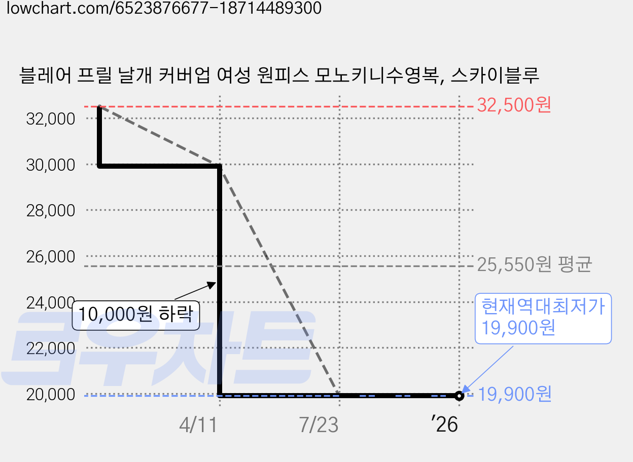 블레어 프릴 날개 커버업 여성 원피스 모노키니수영복, 스카이블루 가격 변동 차트, 현재가 19,900원, 역대최저가