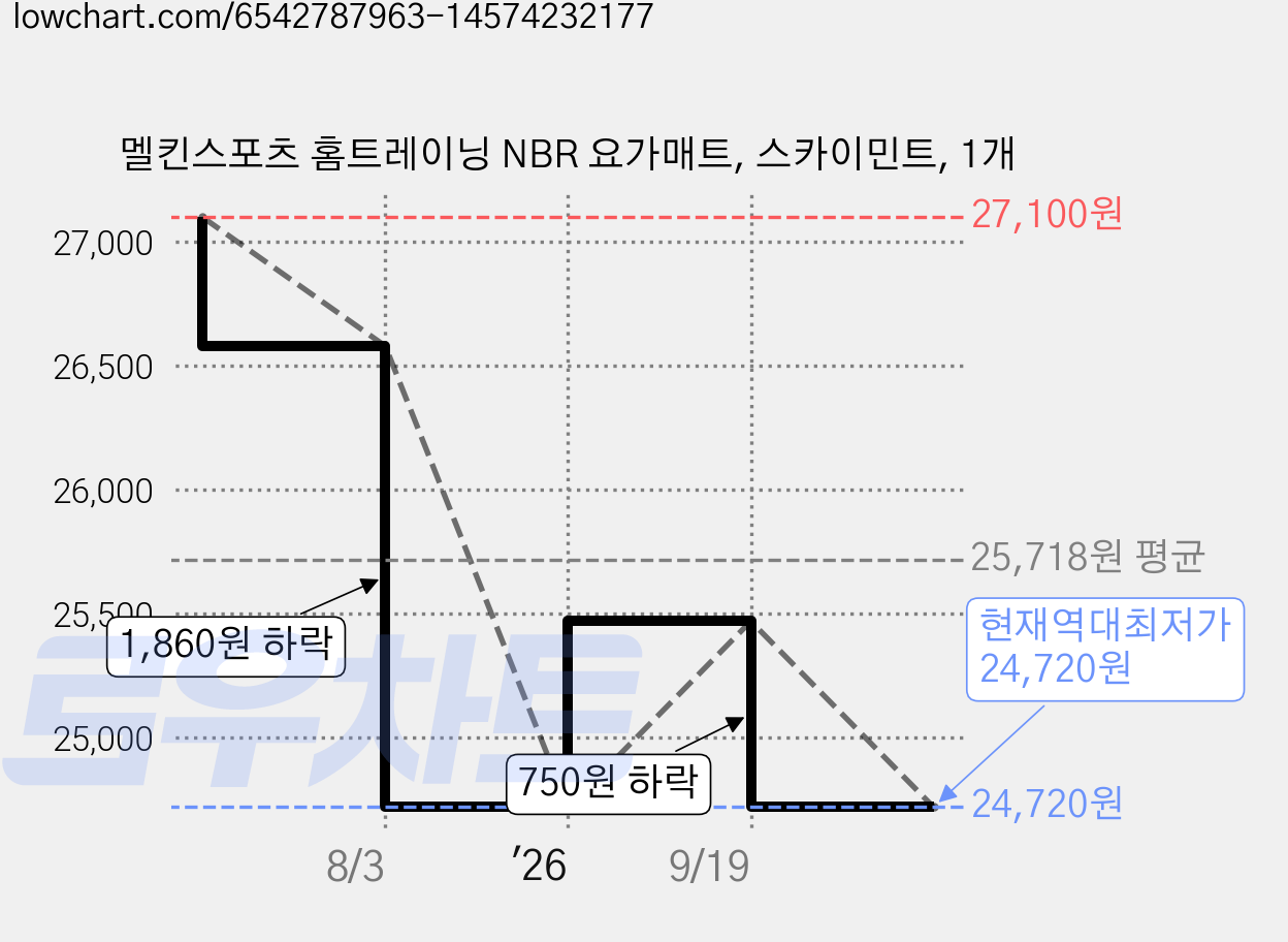 멜킨스포츠 홈트레이닝 NBR 요가매트, 스카이민트, 1개 가격 변동 차트, 현재가 24,720원, 역대최저가