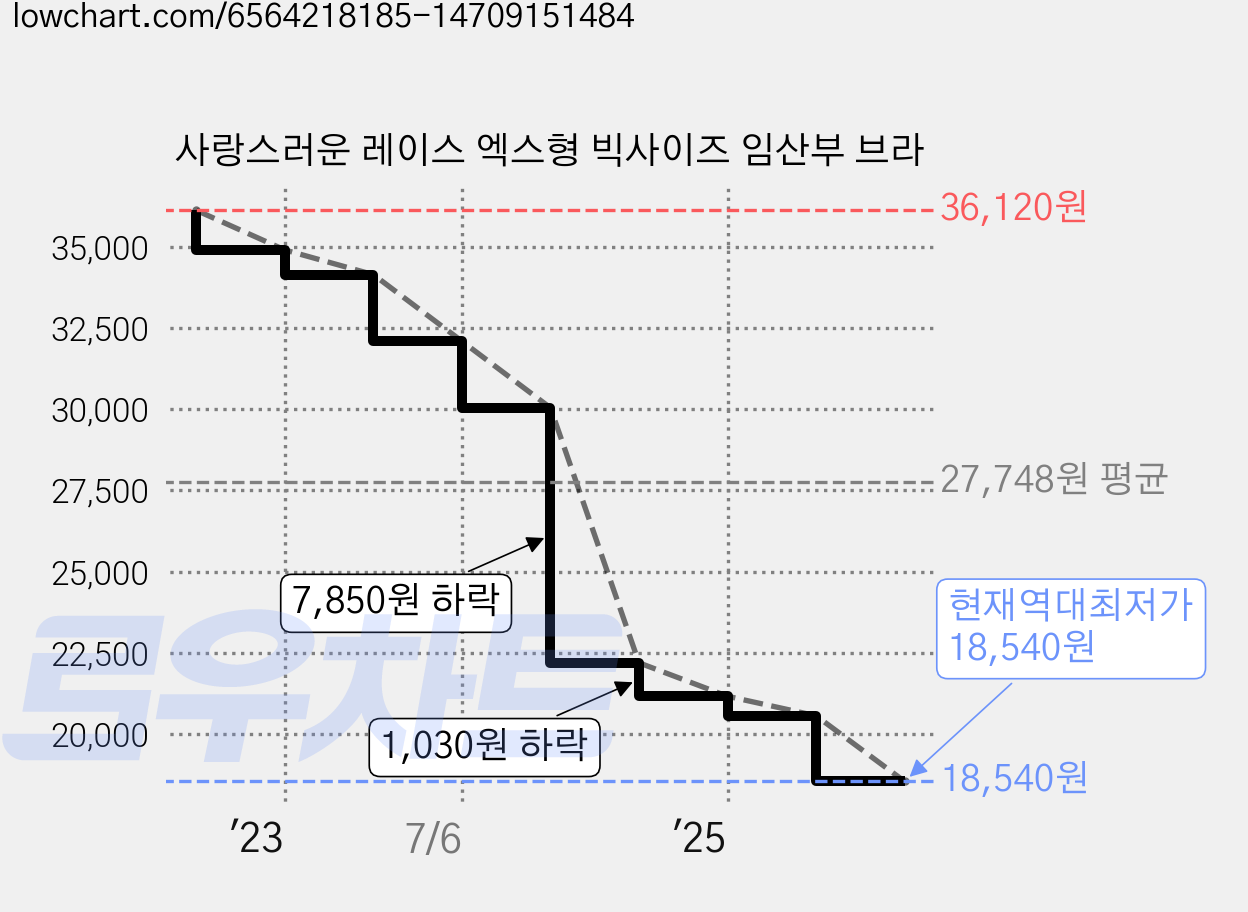 사랑스러운 레이스 엑스형 빅사이즈 임산부 브라 가격 변동 차트, 현재가 18,540원, 역대최저가