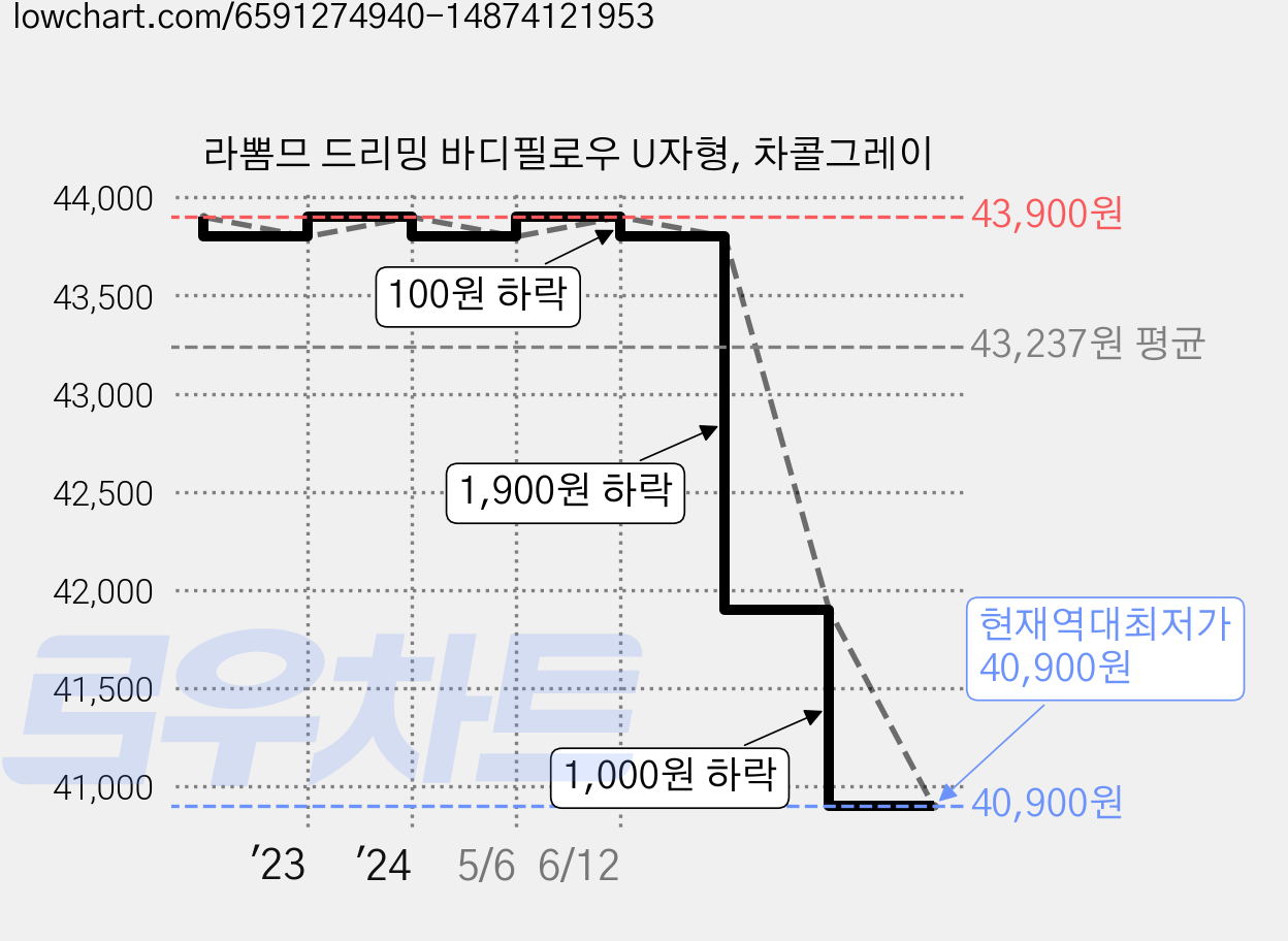 라뽐므 드리밍 바디필로우 U자형, 차콜그레이 가격 변동 차트, 현재가 40,900원, 역대최저가