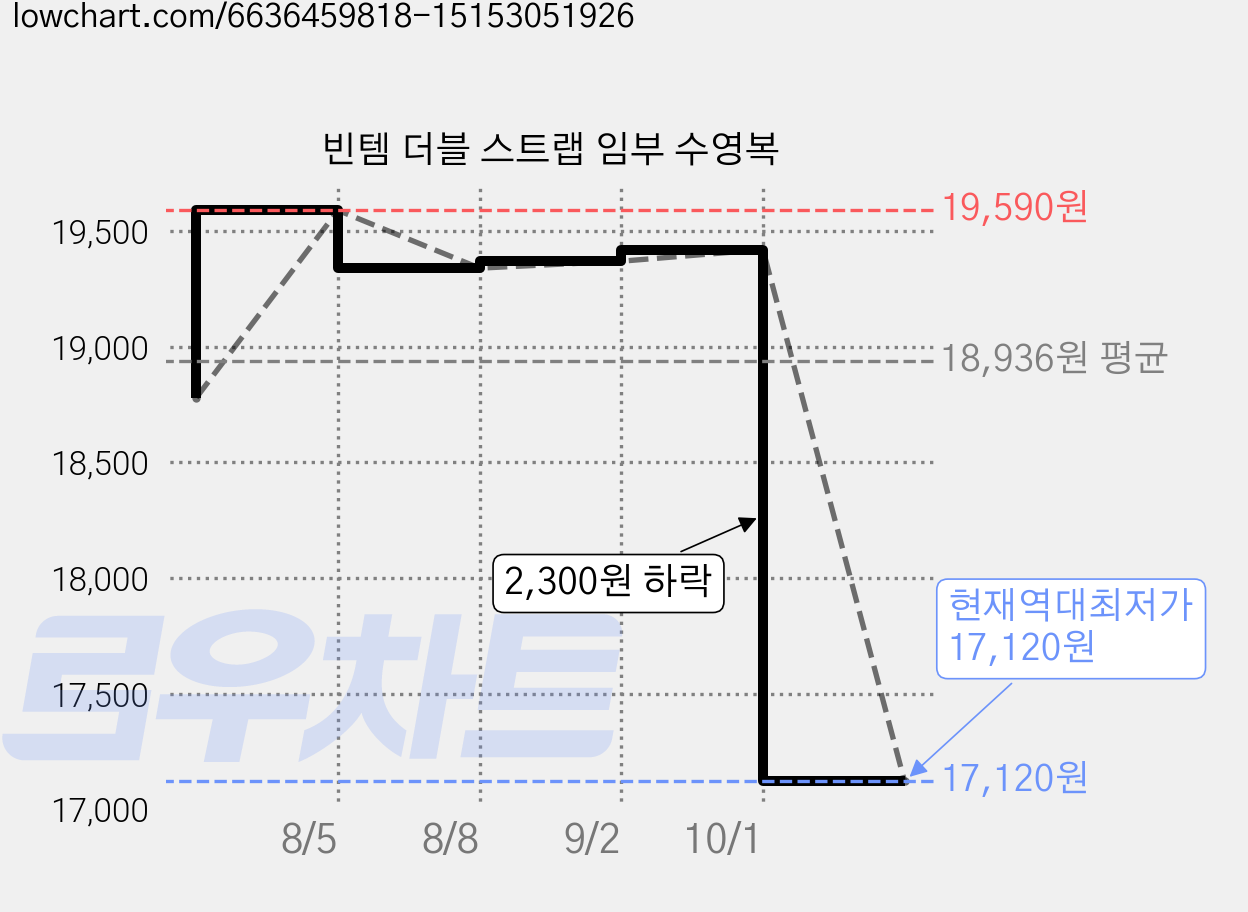 빈템 더블 스트랩 임부 수영복 가격 변동 차트, 현재가 17,120원, 역대최저가
