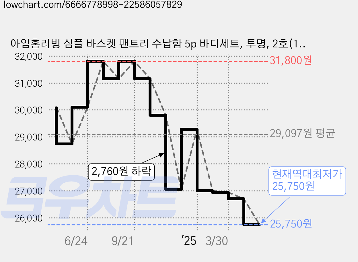 아임홈리빙 심플 바스켓 팬트리 수납함 5p 바디세트, 투명, 2호(160 x 300 x 150 mm), 2개 가격 변동 차트, 현재가 25,750원, 역대최저가