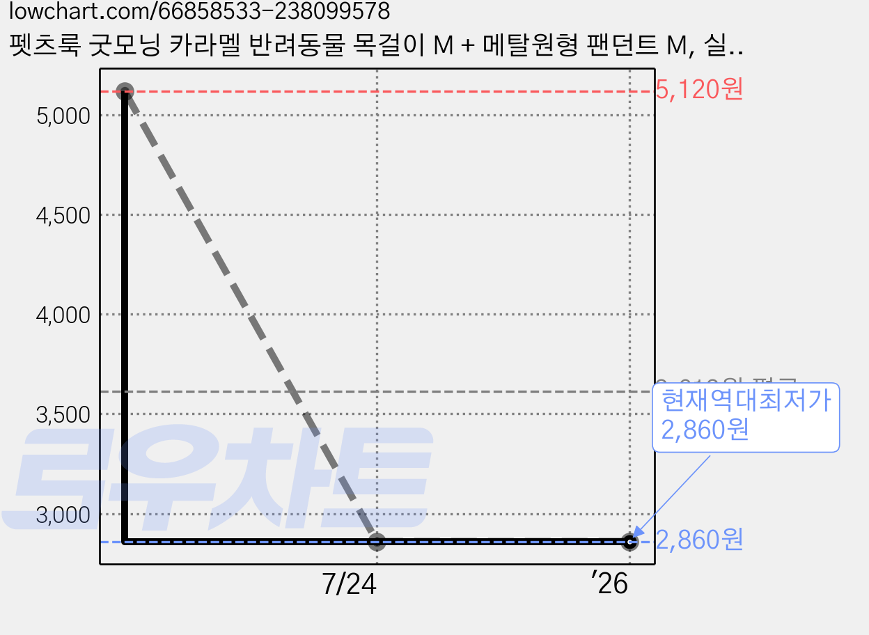 펫츠룩 굿모닝 카라멜 반려동물 목걸이 M + 메탈원형 팬던트 M, 실버(럭키), 1개 가격 변동 차트, 현재가 2,860원, 역대최저가