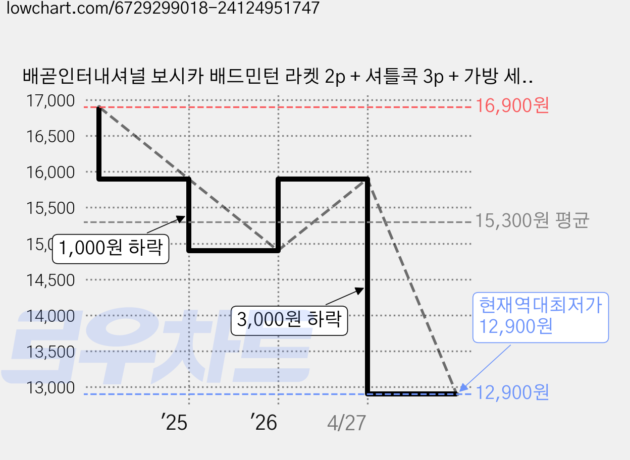 배곧인터내셔널 보시카 배드민턴 라켓 2p + 셔틀콕 3p + 가방 세트 PRO300, PRO300(MT), 1세트 가격 변동 차트, 현재가 12,900원, 역대최저가
