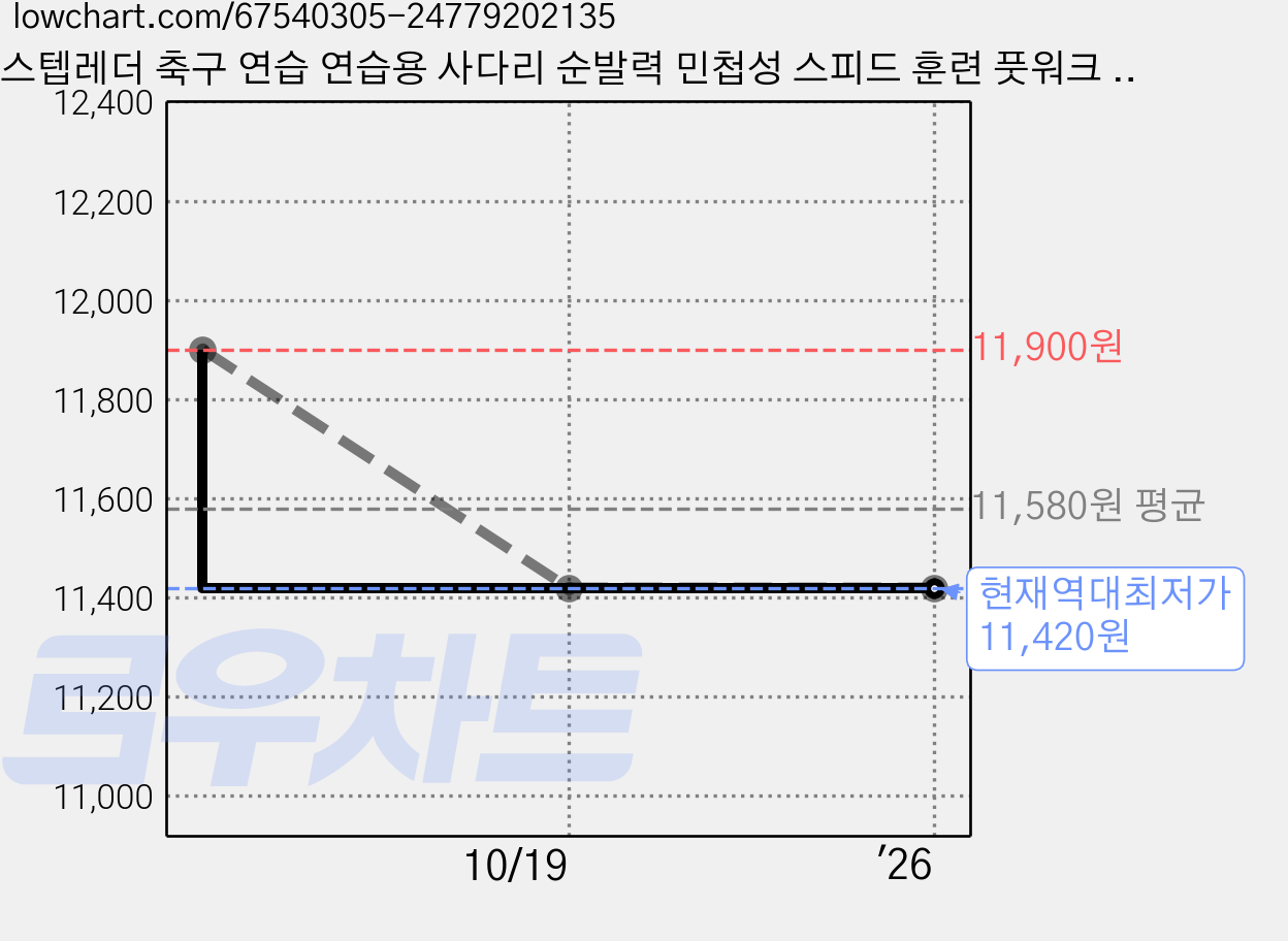 스텝레더 축구 연습 연습용 사다리 순발력 민첩성 스피드 훈련 풋워크 운동 트레이닝 4미터, 1개 가격 변동 차트, 현재가 11,420원, 역대최저가