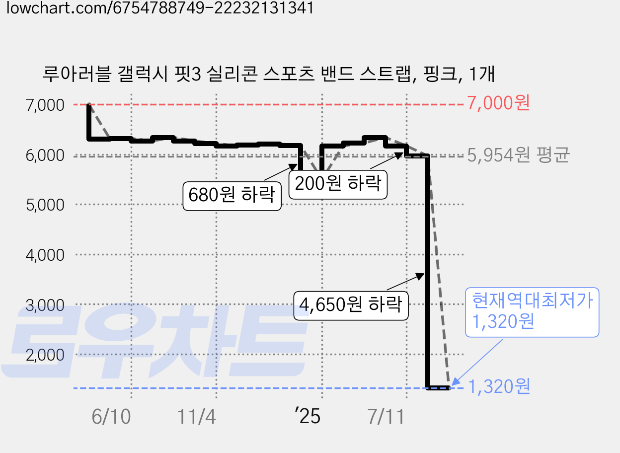 루아러블 갤럭시 핏3 실리콘 스포츠 밴드 스트랩, 핑크, 1개 가격 변동 차트, 현재가 1,320원, 역대최저가