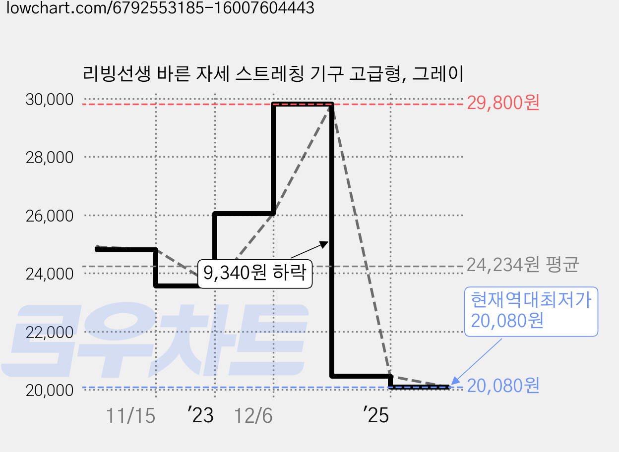 리빙선생 바른 자세 스트레칭 기구 고급형, 그레이 가격 변동 차트, 현재가 20,080원, 역대최저가