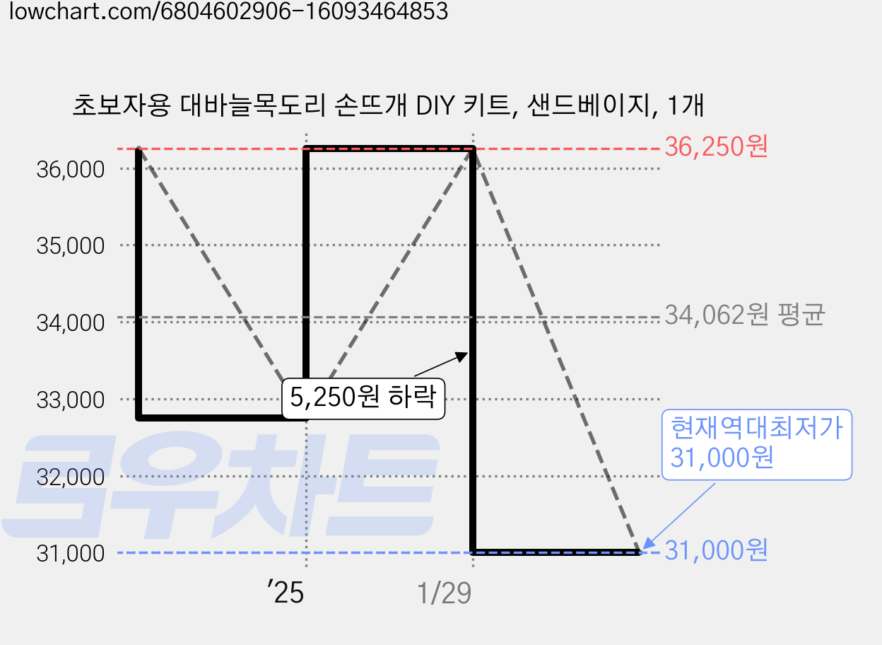 초보자용 대바늘목도리 손뜨개 DIY 키트, 샌드베이지, 1개 가격 변동 차트, 현재가 31,000원, 역대최저가