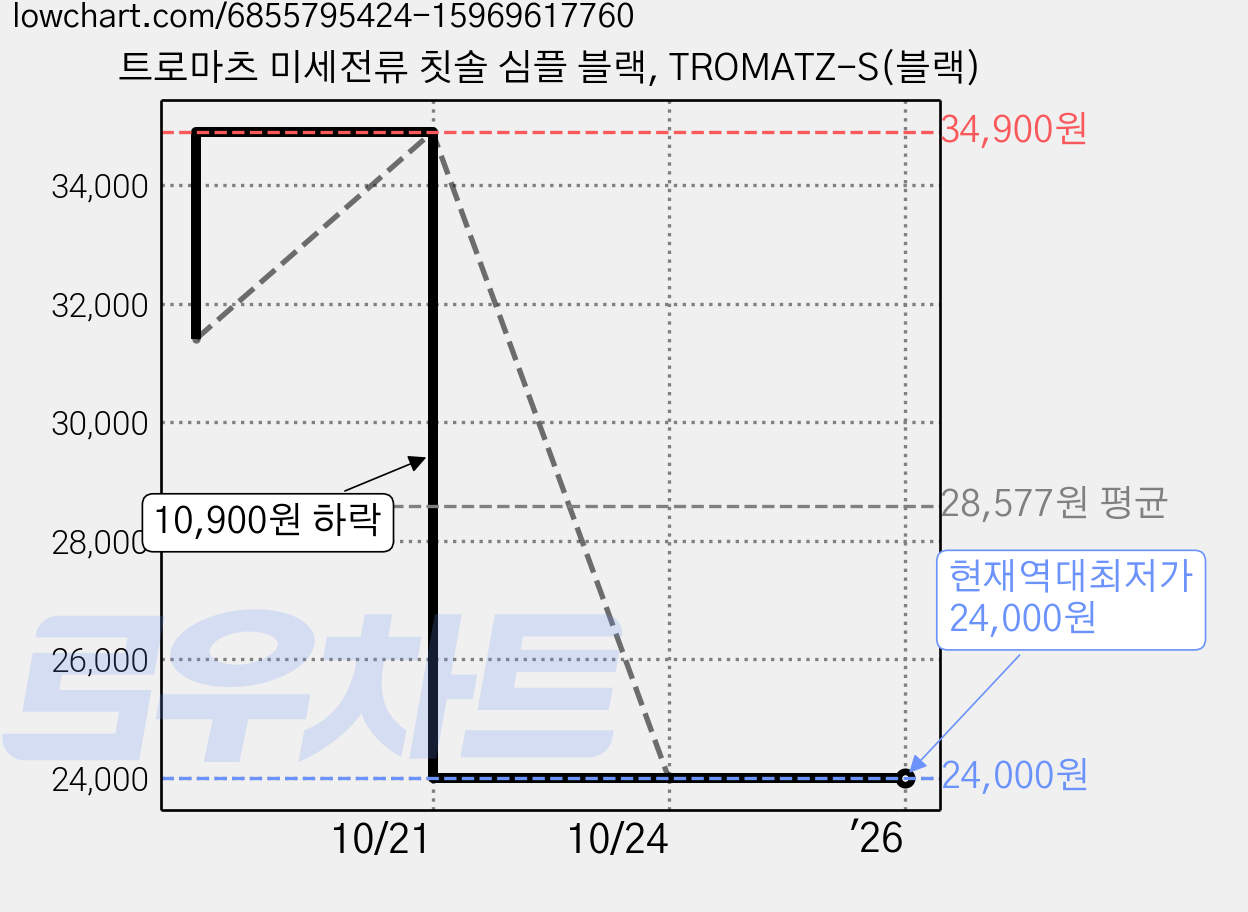 트로마츠 미세전류 칫솔 심플 블랙, TROMATZ-S(블랙) 가격 변동 차트, 현재가 24,000원, 역대최저가