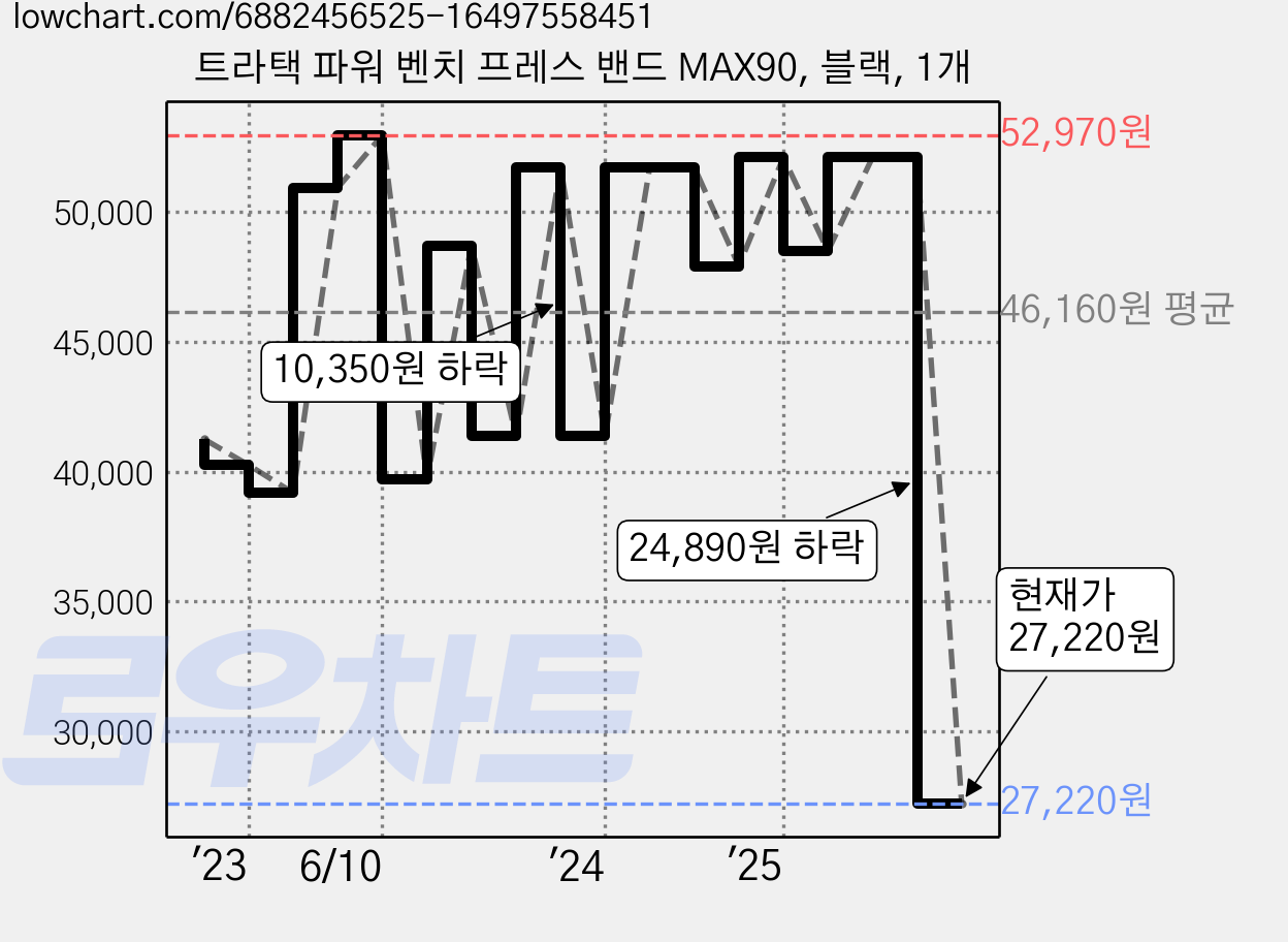 트라택 파워 벤치 프레스 밴드 MAX90, 블랙, 1개 가격 변동 차트, 현재가 27,220원, 관측 최저가 24,500원