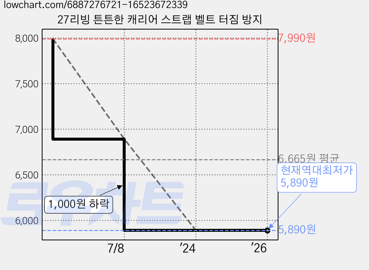 27리빙 튼튼한 캐리어 스트랩 벨트 터짐 방지 가격 변동 차트, 현재가 5,890원, 역대최저가