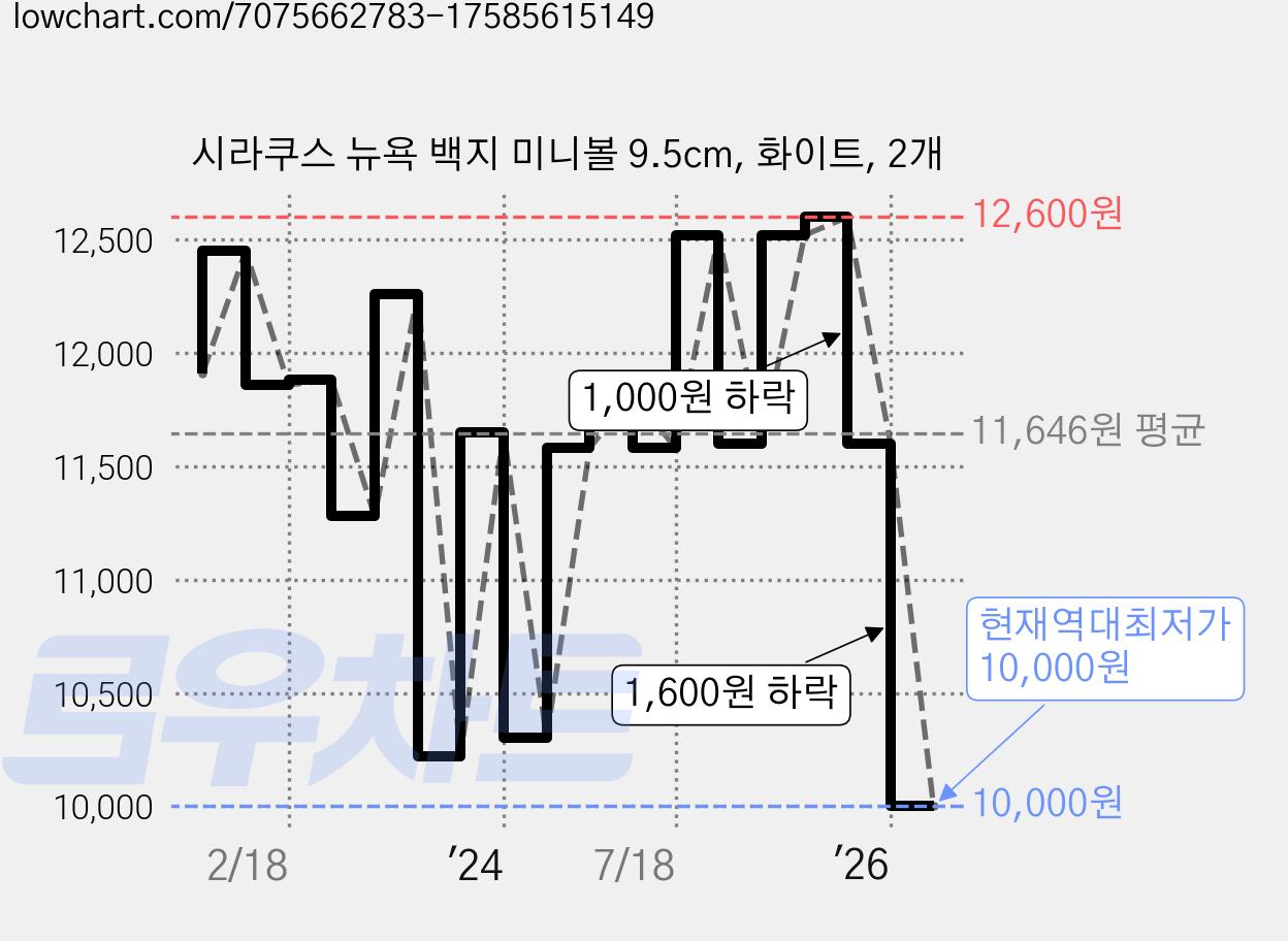 시라쿠스 뉴욕 백지 미니볼 9.5cm, 화이트, 2개 가격 변동 차트, 현재가 10,000원, 역대최저가