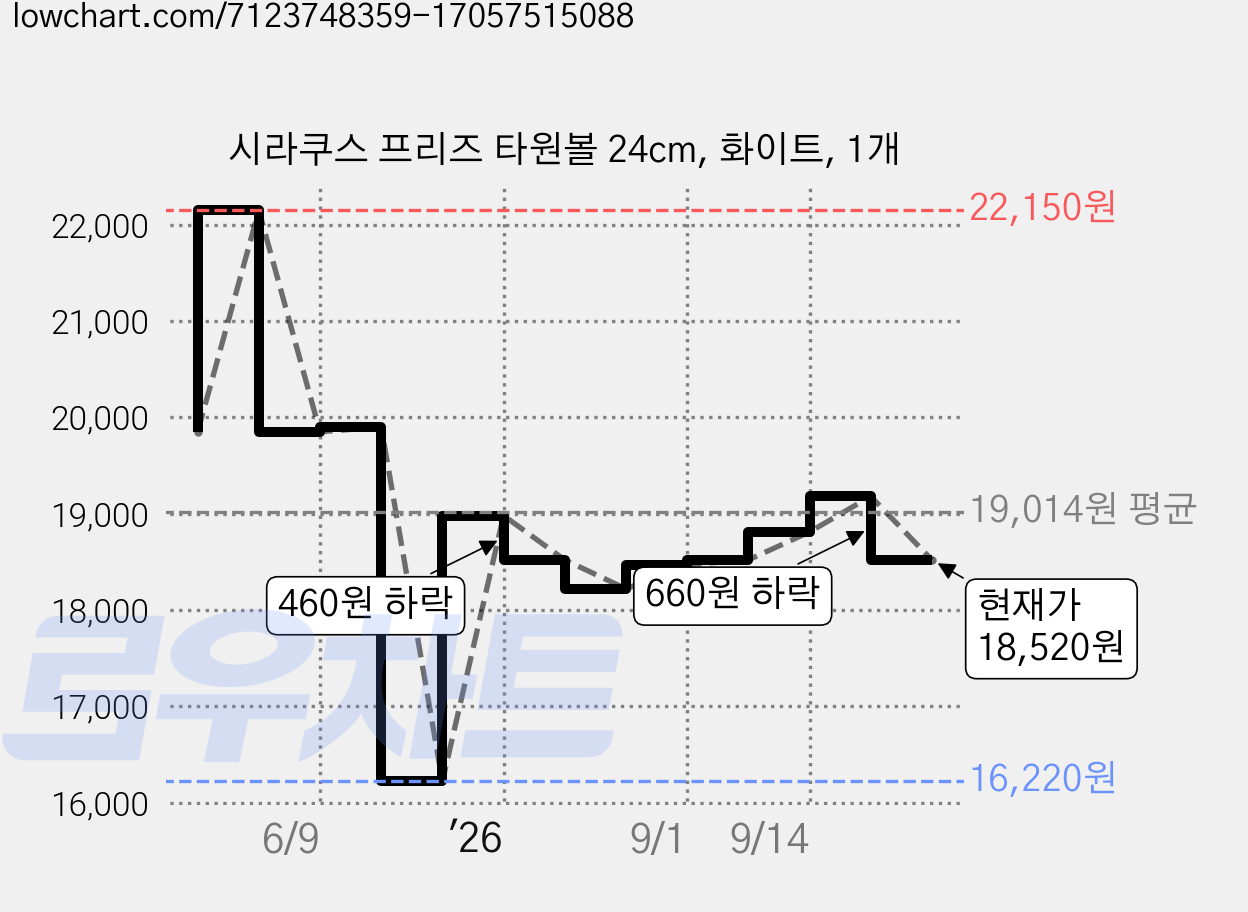시라쿠스 프리즈 타원볼 24cm, 화이트, 1개 가격 변동 차트, 현재가 18,520원, 관측 최저가 16,220원