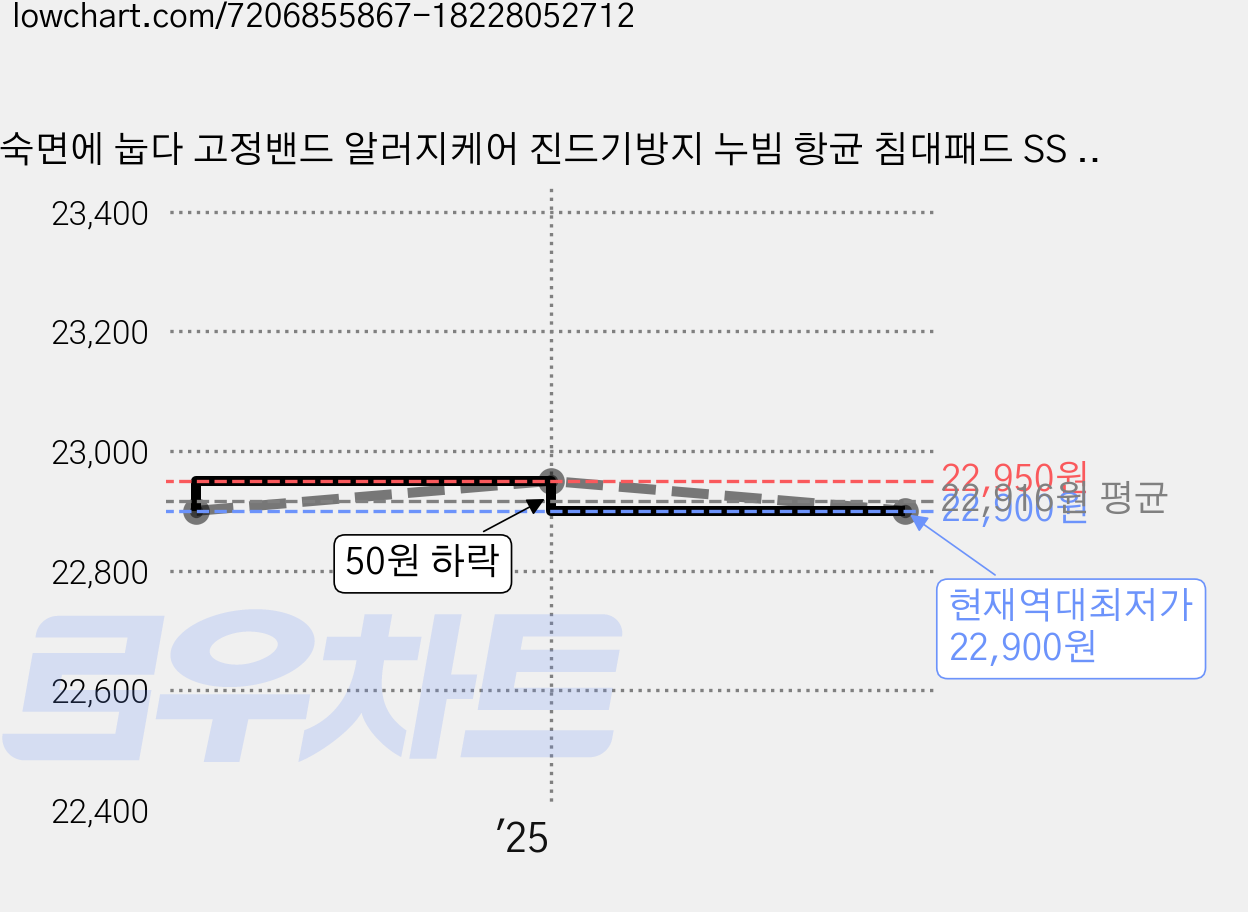 숙면에 눕다 고정밴드 알러지케어 진드기방지 누빔 항균 침대패드 SS Q 슈퍼싱글 퀸, 화이트 가격 변동 차트, 현재가 22,900원, 역대최저가