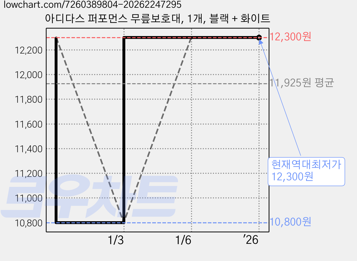 아디다스 퍼포먼스 무릎보호대, 1개, 블랙 + 화이트 가격 변동 차트, 현재가 12,300원, 역대최저가