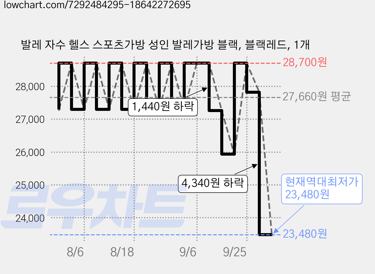 발레 자수 헬스 스포츠가방 성인 발레가방 블랙, 블랙레드, 1개 가격 변동 차트, 현재가 23,480원, 역대최저가