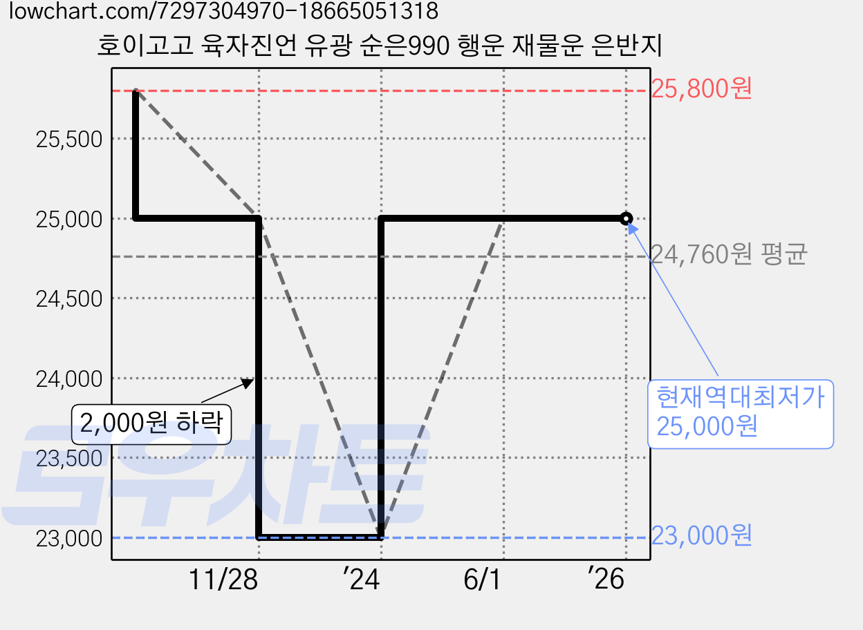 호이고고 육자진언 유광 순은990 행운 재물운 은반지 가격 변동 차트, 현재가 25,000원, 역대최저가