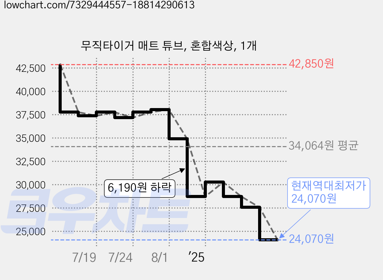 무직타이거 매트 튜브, 혼합색상, 1개 가격 변동 차트, 현재가 24,070원, 역대최저가