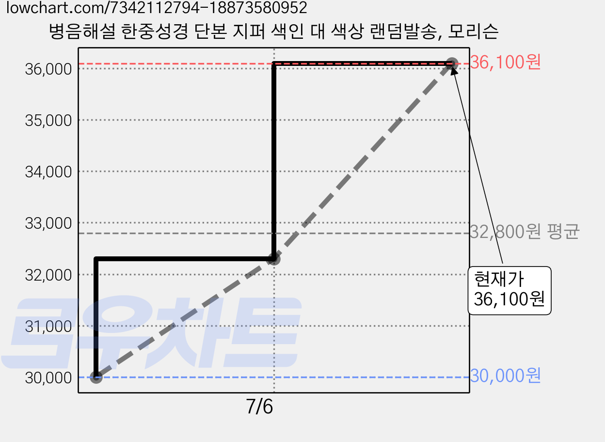 병음해설 한중성경 단본 지퍼 색인 대 색상 랜덤발송, 모리슨 가격 변동 차트, 현재가 36,100원, 관측 최저가 30,000원