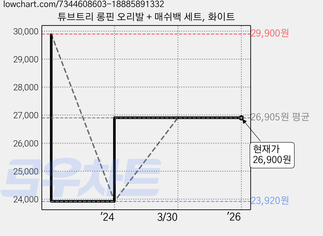 튜브트리 롱핀 오리발 + 매쉬백 세트, 화이트 가격 변동 차트, 현재가 26,900원, 관측 최저가 23,920원