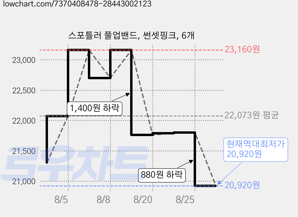 스포틀러 풀업밴드, 썬셋핑크, 6개 가격 변동 차트, 현재가 20,920원, 역대최저가