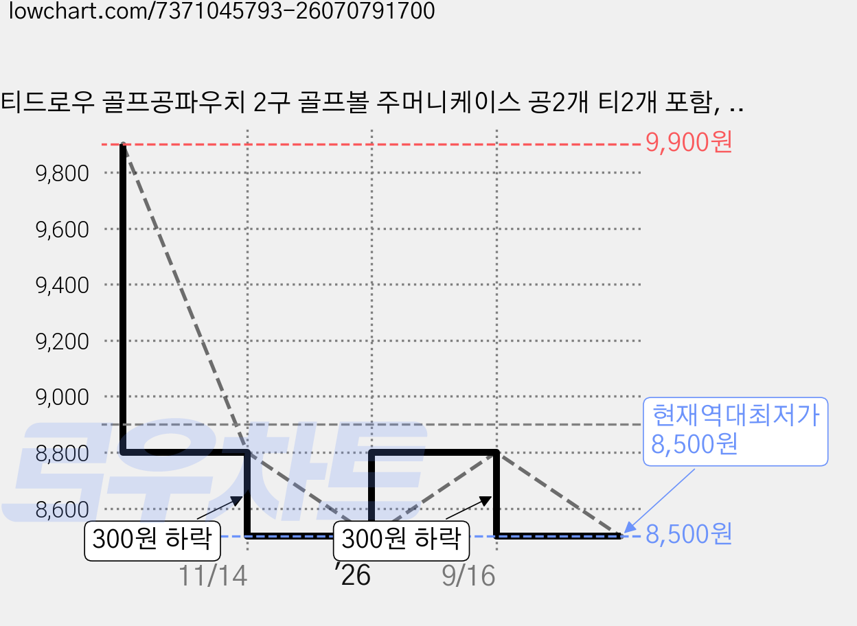 티드로우 골프공파우치 2구 골프볼 주머니케이스 공2개 티2개 포함, 블랙, 1개 가격 변동 차트, 현재가 8,500원, 역대최저가