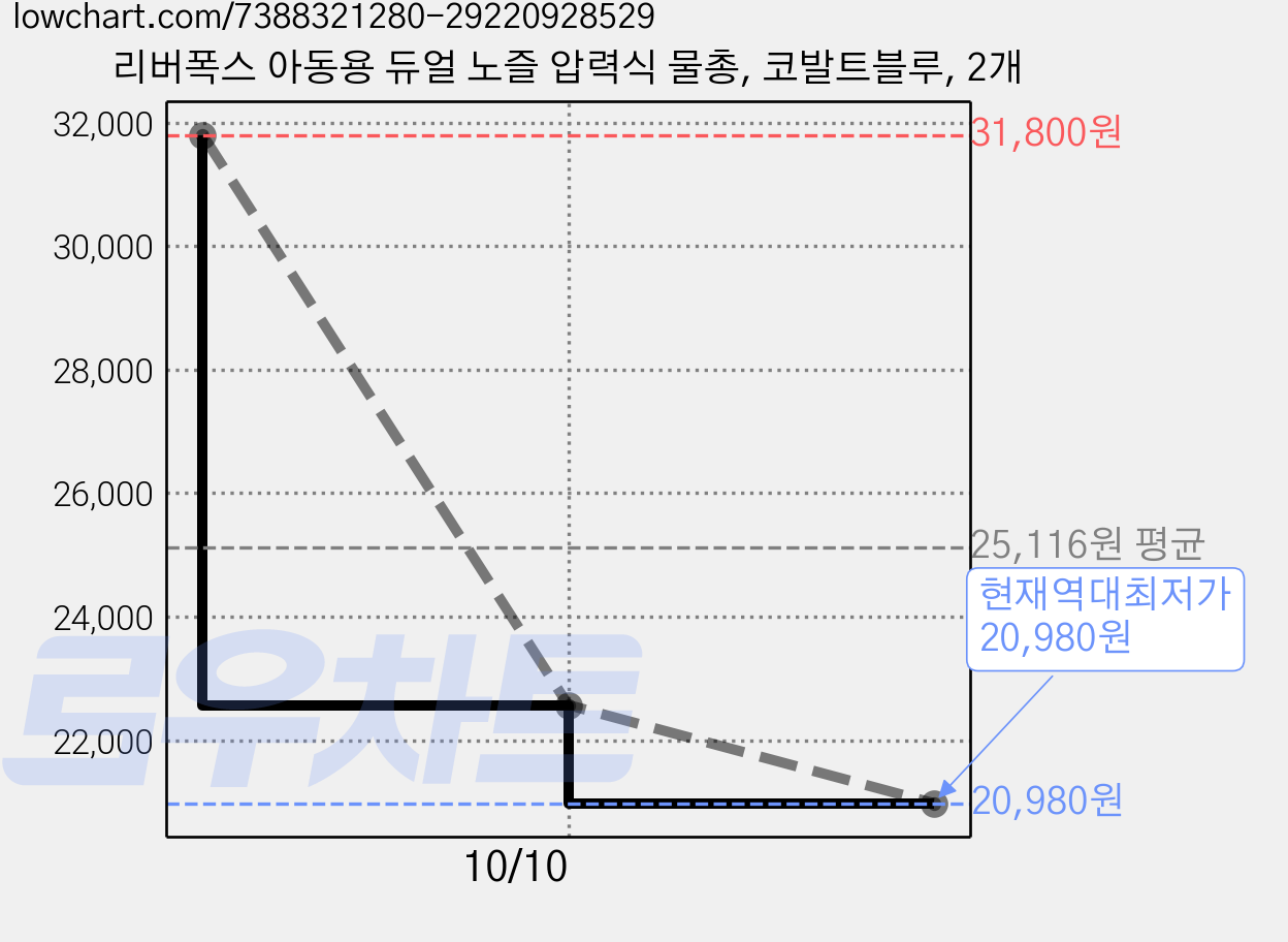 리버폭스 아동용 듀얼 노즐 압력식 물총, 코발트블루, 2개 가격 변동 차트, 현재가 20,980원, 역대최저가