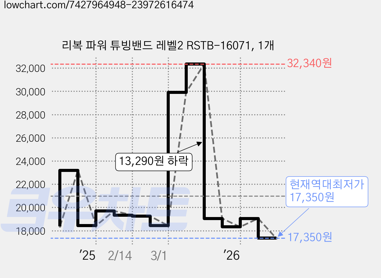 리복 파워 튜빙밴드 레벨2 RSTB-16071, 1개 가격 변동 차트, 현재가 17,350원, 역대최저가