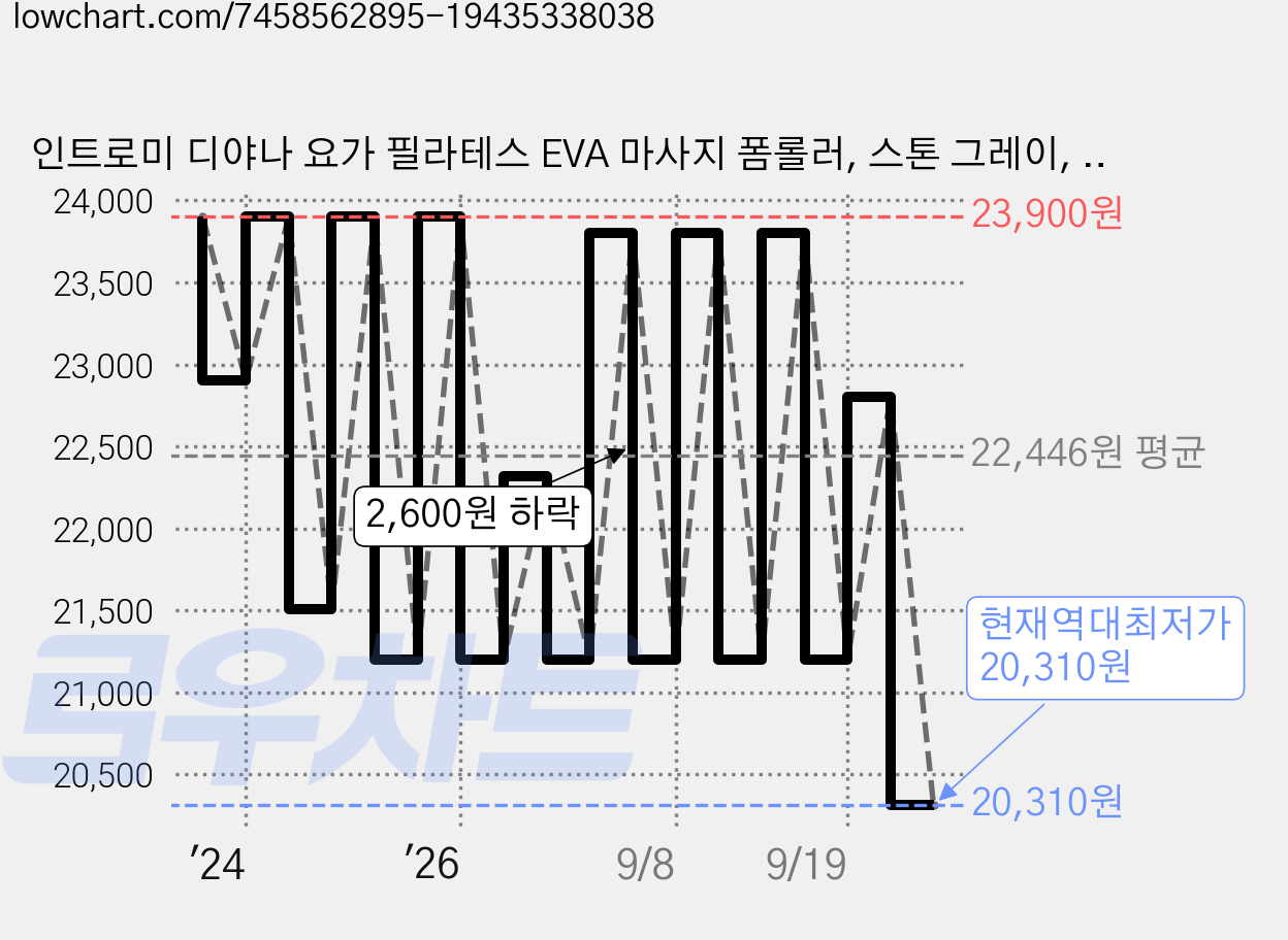 인트로미 디야나 요가 필라테스 EVA 마사지 폼롤러, 스톤 그레이, 1개 가격 변동 차트, 현재가 20,310원, 역대최저가